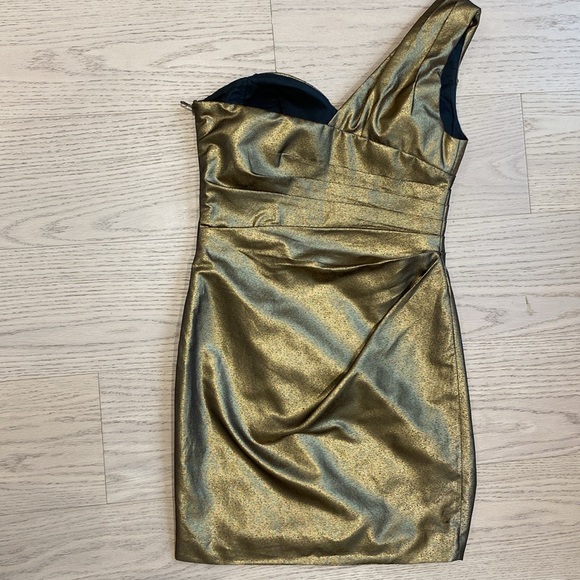 ROBERT RODRIGUEZ Gold Mini Dress, One Shoulder, Sleeveless, Cocktail, Size US 6 - Picture 11 of 14